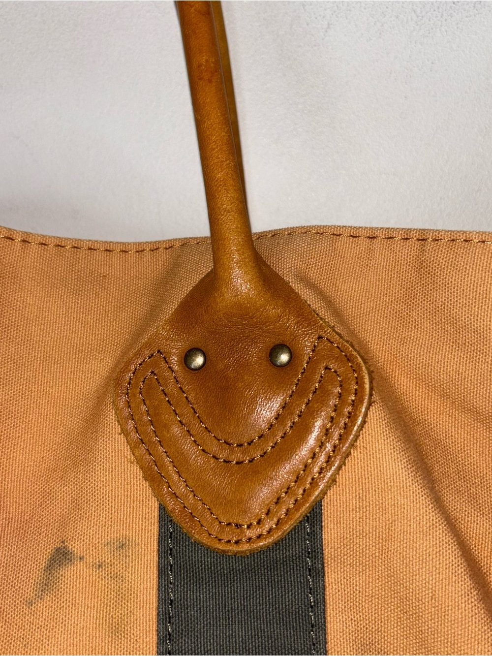 LL Bean Leather Handles Tote Bag Canvas Plaid Lined Brown Green Boat Vintage 90s - Picture 4 of 12